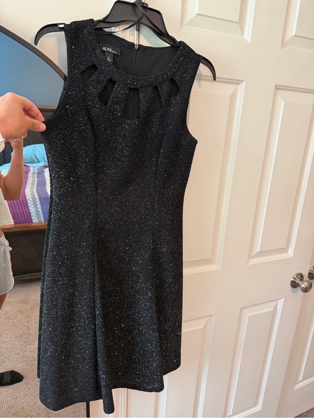 ALYX Black Glitter Sleeveless Keyhole Fit-and-Flare Mini Dress